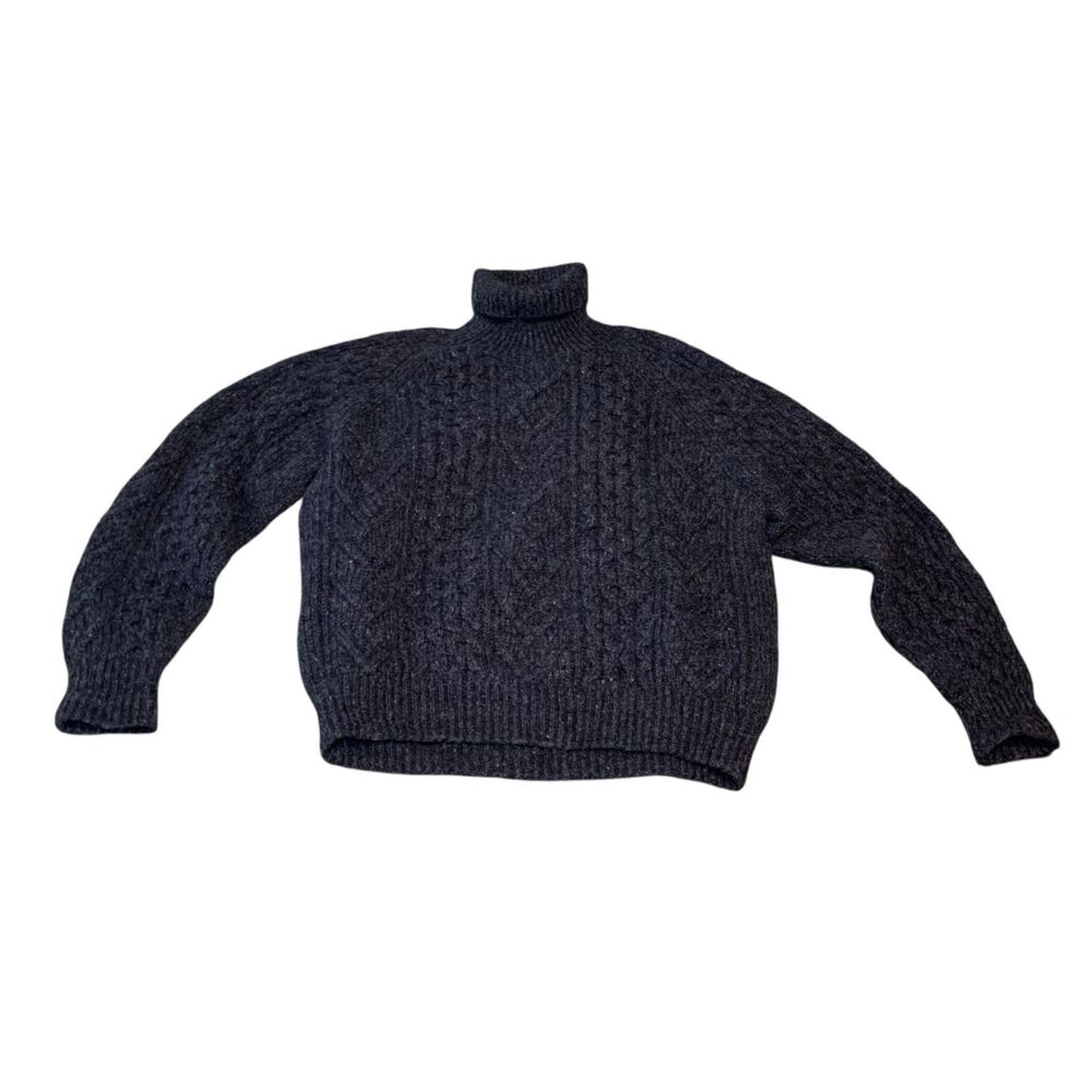 Glen Carron Womens Dark Gray Cable Knit Chunky Turtleneck Sweater L Tonga Boho